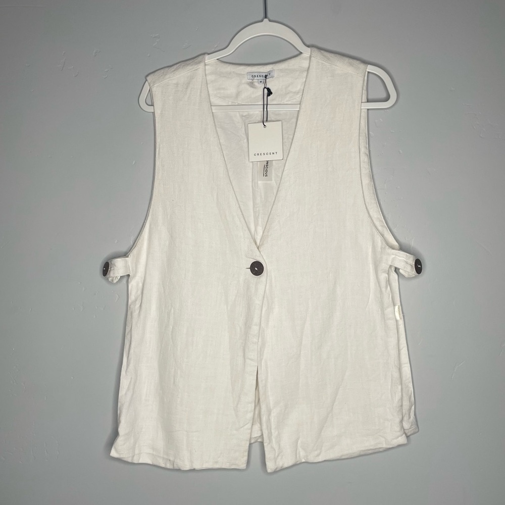 Crescent Linen‎ Vest NWT Eco-Conscious Button Front Sides M White Lagenlook